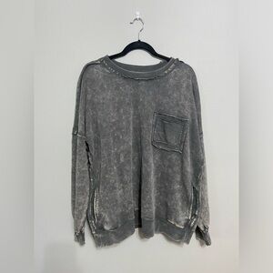 Zenana 100% Cotton Acid Wash Pocket Pullover Crewneck